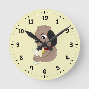 Cute puppy dog cartoon round clock