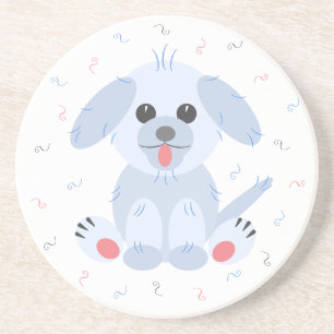 Cute Puppy Dog Cartoon Simple Pink Pastel Grey Coaster