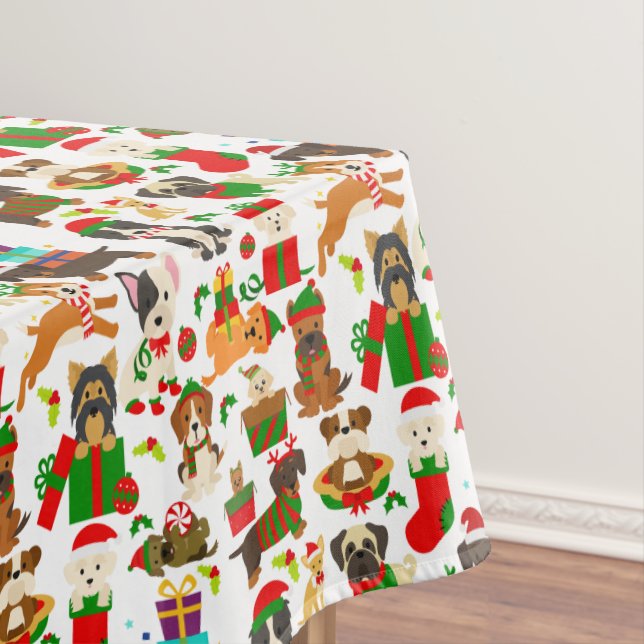 Cute Puppy Dog Christmas Tablecloth (In Situ)