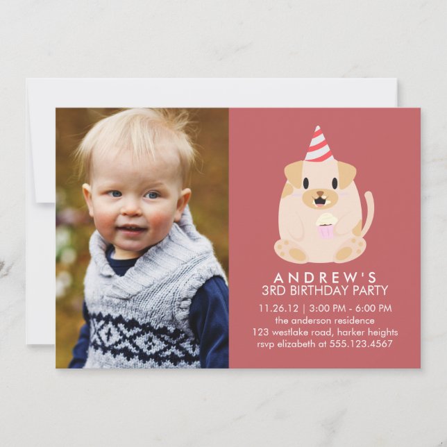 Cute Puppy Dog Custom Photo Birthday Party Invitation (Front)