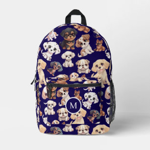 Cute Puppy Dog Dark Blue Printed Backpack