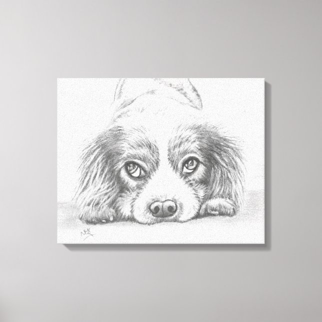 Cute Puppy Dog Drawing Sketch Canvas Print (Front)