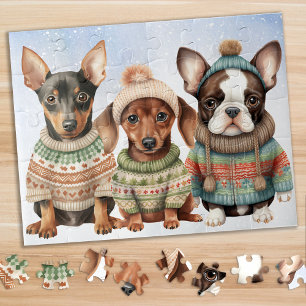 Cute Puppy Dog Festive Winter Puppies Christmas Jigsaw Puzzle