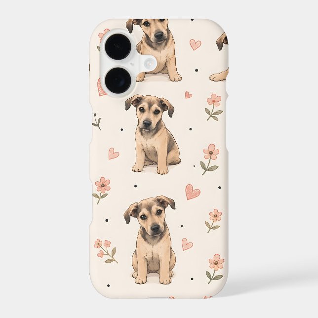 Cute Puppy Dog Floral Pattern with Hearts (Back)