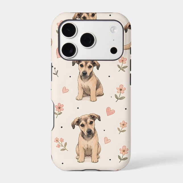 Cute Puppy Dog Floral Pattern with Hearts (Back)
