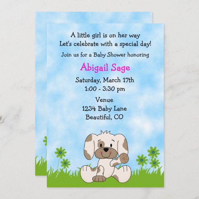 Cute Puppy Dog Girl's Baby Shower Invitation (Front/Back)