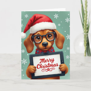 Cute Puppy Dog Glasses Merry Christmas Tablet Card