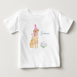 Cute Puppy Dog Golden Lab 1st Birthday Cake Baby T-Shirt