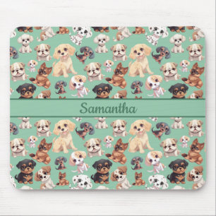 Cute Puppy Dog  Green Mouse Mat