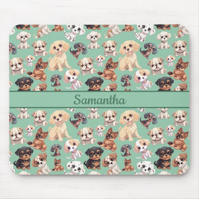 Cute Puppy Dog  Green Mouse Mat (Front)