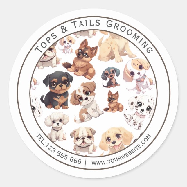 Cute Puppy Dog Grooming  Business Classic Round Sticker (Front)