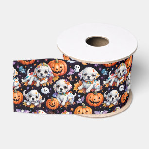 Cute Puppy Dog Halloween Celebration Grosgrain Ribbon