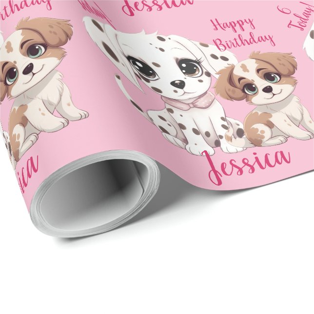 Cute Puppy Dog Happy 6th Birthday Wrapping Paper (Roll Corner)