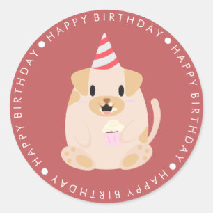 Cute Puppy Dog Happy Birthday Classic Round Sticker