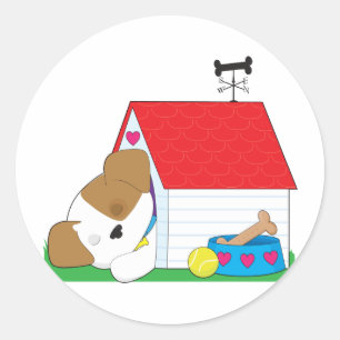 Cute Puppy Dog House Classic Round Sticker
