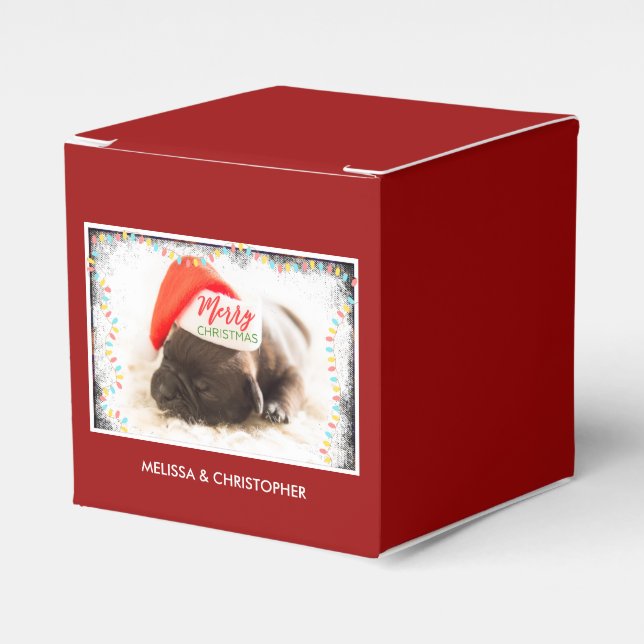 Cute Puppy Dog in a Red Santa Hat Christmas Favour Box (Front Side)