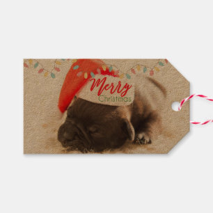 Cute Puppy Dog in a Red Santa Hat Christmas Gift Tags