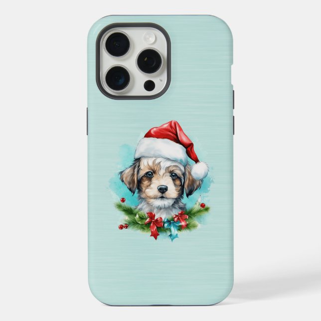 Cute Puppy Dog In A Santa Hat iPhone Case (Back)
