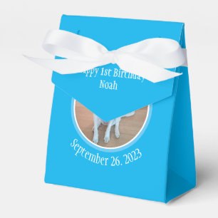 Cute Puppy Dog in Blue Scarf Happy 1st Birthday Favour Box