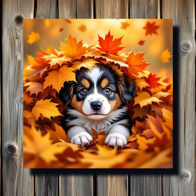 Cute Puppy Dog in Fall Leaves Canvas Print (Creator Uploaded)