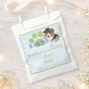 Cute Puppy Dog in Hat with Paw Blue Green Birthday Favour Bags