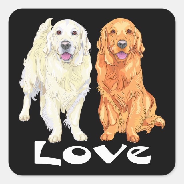 Cute Puppy Dog Love Cartoon Golden Retriever Square Sticker (Front)