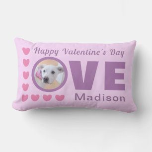 Cute Puppy Dog Love Hearts Valentines Day Lavender Lumbar Cushion