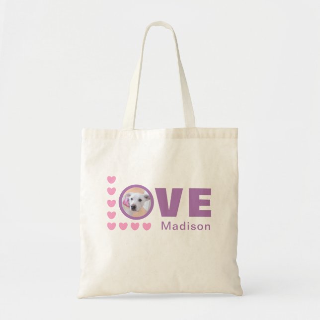 Cute Puppy Dog Love Hearts Valentines Day Lavender Tote Bag (Front)