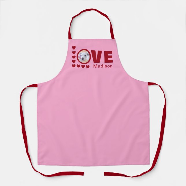 Cute Puppy Dog Love Hearts Valentines Day Red Apron (Front)