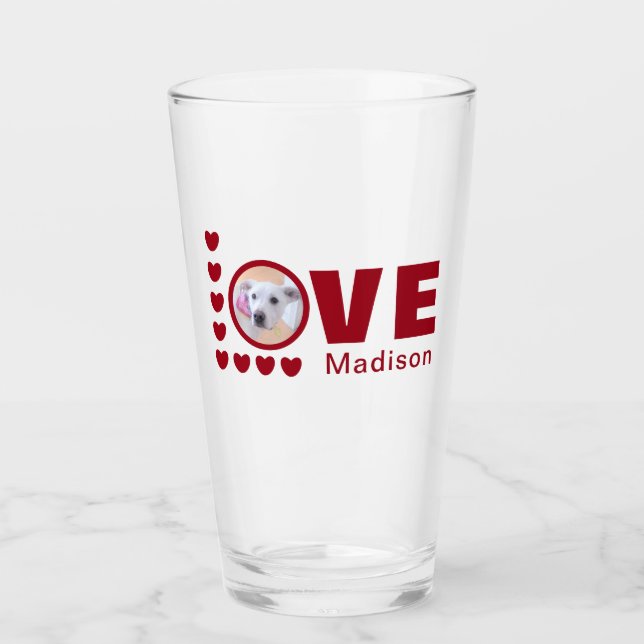 Cute Puppy Dog Love Hearts Valentines Day Red Glass (Front)