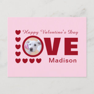 Cute Puppy Dog Love Hearts Valentines Day Red Post Postcard