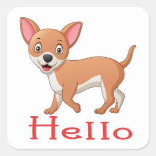 Cute Puppy Dog Lover Hello Cartoon Chihuahua Square Sticker