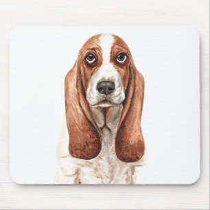 Cute Puppy Dog Lovers Gift Watercolor Basset Hound Mouse Mat