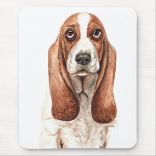 Cute Puppy Dog Lovers Gift Watercolor Basset Hound Mouse Mat