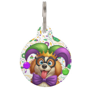 Cute puppy dog Mardi Gras in jester hat Pet Tag