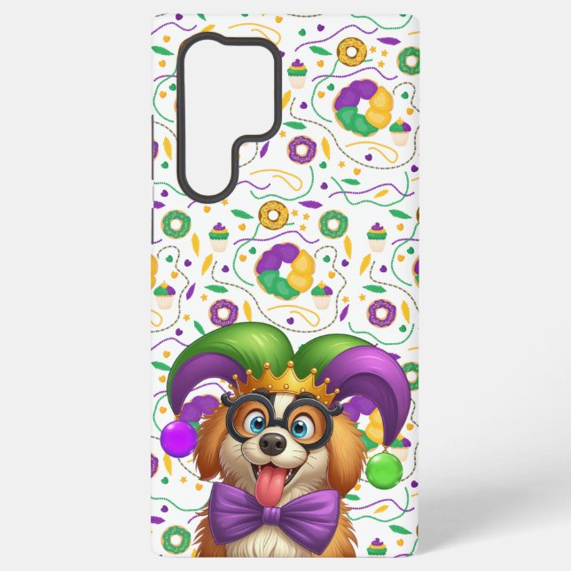Cute puppy dog Mardi Gras in jester hat Samsung Galaxy S22 Ultra Case (Back)