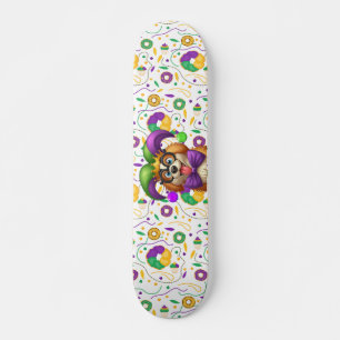 Cute puppy dog Mardi Gras in jester hat Skateboard