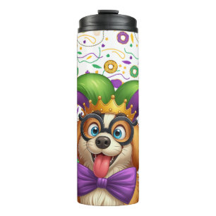 Cute puppy dog Mardi Gras in jester hat Thermal Tumbler