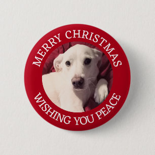 Cute Puppy Dog Merry Christmas Peace Red 6 Cm Round Badge