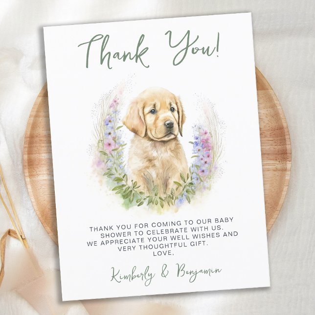Cute Puppy Dog Modern Sage Thank You Baby Shower Postcard (Creator Uploaded)