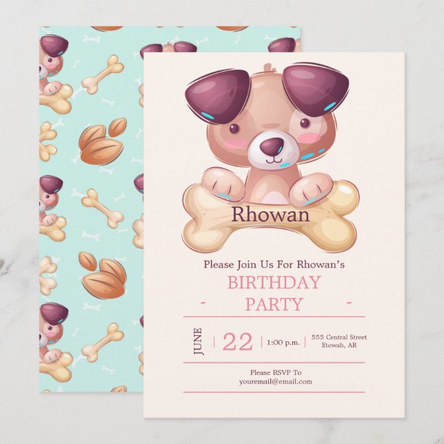 Cute Puppy Dog Party Invitation (Front/Back)