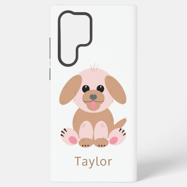 Cute Puppy Dog Pastel Personalised Cartoon Samsung Galaxy S22 Ultra Case (Back)