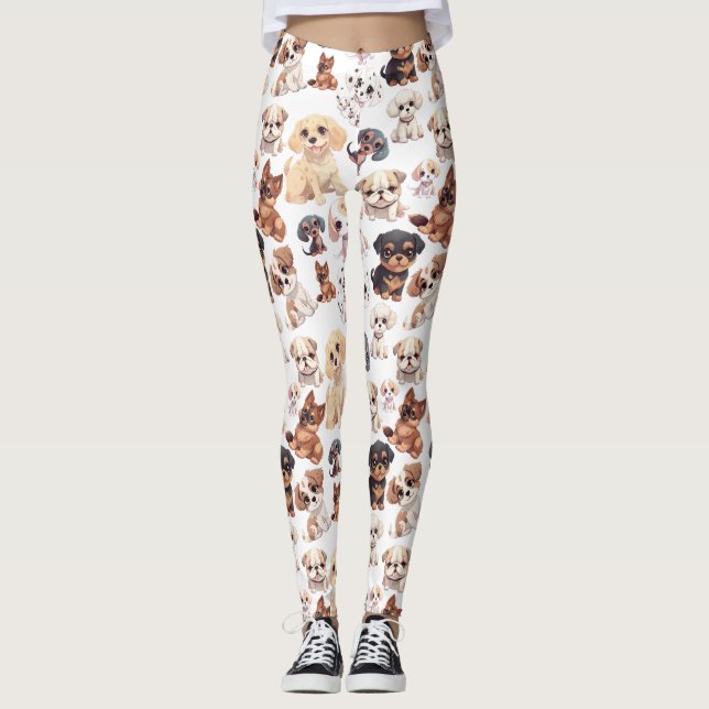 Cute Puppy Dog Pattern Leggings (Front)