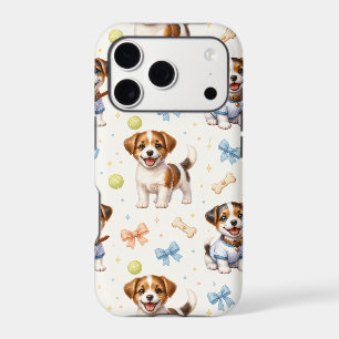 Cute Puppy Dog Pattern with Bows and Tennis Balls