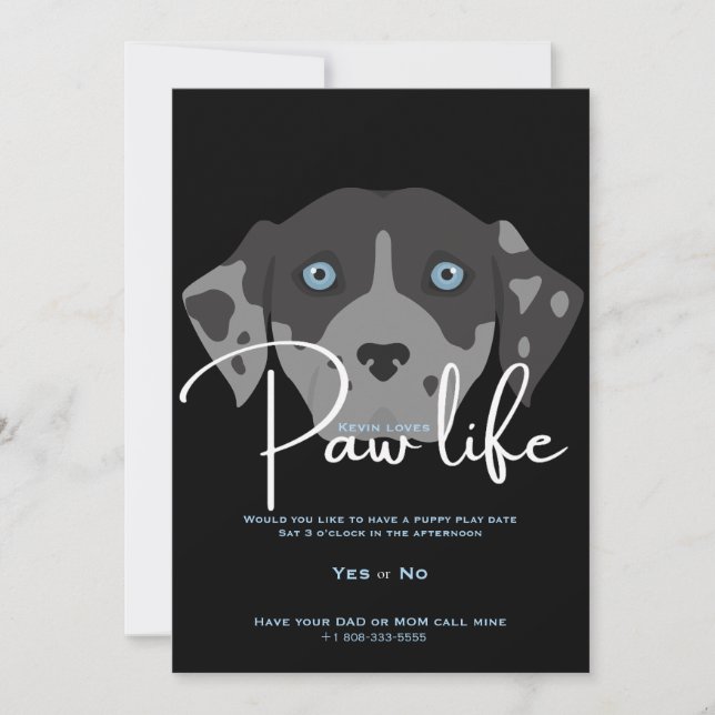 Cute puppy dog paw life party  invitation (Front)