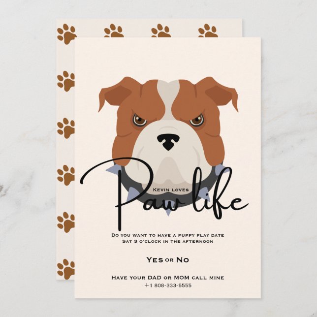Cute puppy dog paw life party  invitation (Front/Back)