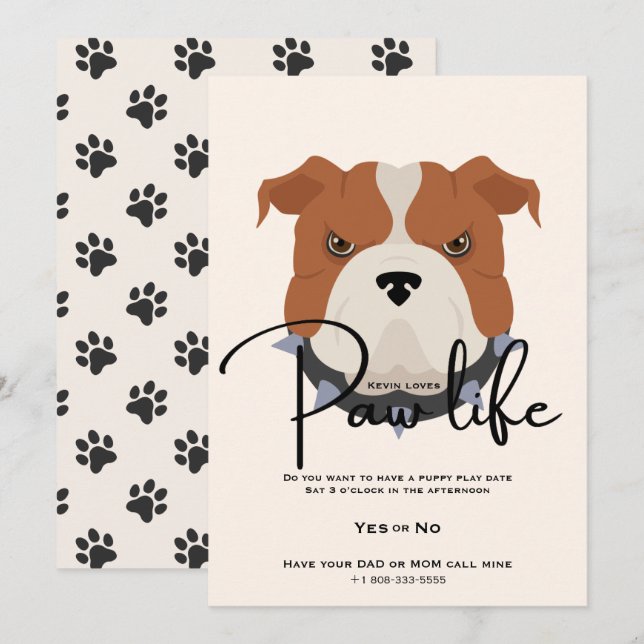Cute puppy dog paw life party  invitation (Front/Back)