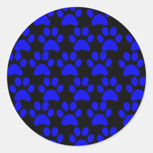 Cute Puppy Dog Paw Prints Blue Black Classic Round Sticker