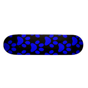 Cute Puppy Dog Paw Prints Blue Black Skateboard