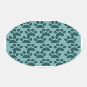 Cute Puppy Dog Paw Prints Blue Grey Dog Lovers Oval Sticker